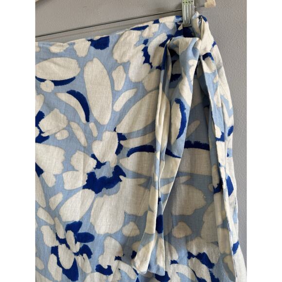NWT Loft Linen Blend Midi Skirt Size 14 Blue Floral Tie Waist - Picture 3 of 7